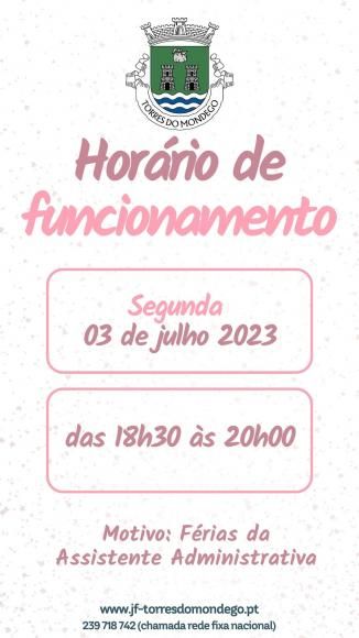 Hor&aacute;rio de Funcionamento dia 3 julho