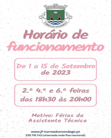 Altera&ccedil;&atilde;o do hor&aacute;rio de atendimento ao p&uacute;blico de 1 a 15 de setembro de 2023