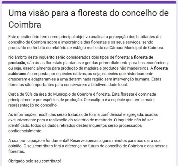 Inqu&eacute;rito - Uma vis&atilde;o sobre a Floresta do Concelho de Coimbra