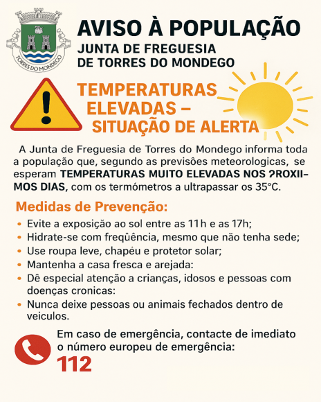 AVISO &Agrave; POPULA&Ccedil;&Atilde;O DA FREGUESIA DE TORRES DO MONDEGO