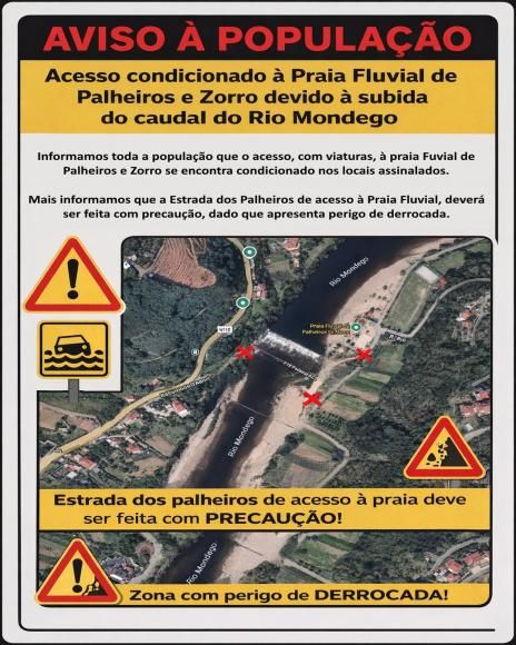 Aviso &agrave; popula&ccedil;&atilde;o acesso condicionado com viaturas &agrave; praia Fluvial - precau&ccedil;&otilde;es a ter em conta