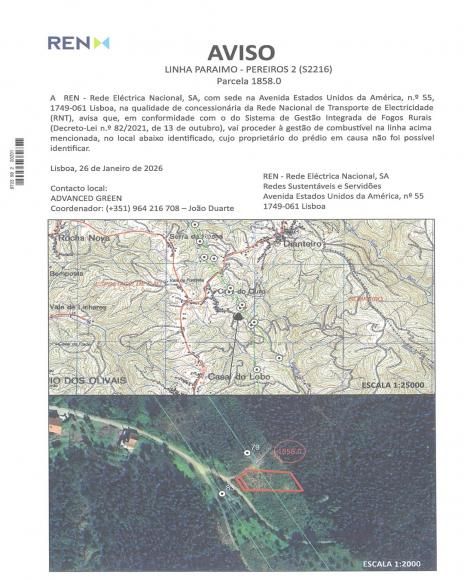 Gest&atilde;o de faixas de combust&iacute;vel - REN - Linha Paraimo-Pereiros 2 (S2216) - Parcela 1858.0