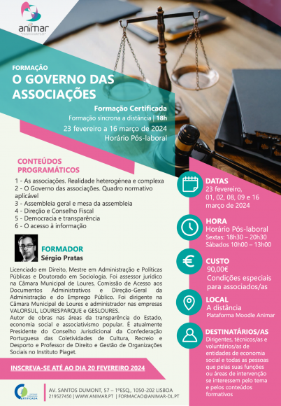 "O Governo das Associa&ccedil;&otilde;es" | 23 de fevereiro a 16 de mar&ccedil;o - Inscri&ccedil;&otilde;es at&eacute; 20 de fevereiro 2024.