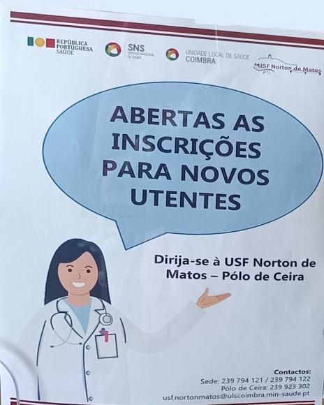 Inscri&ccedil;&otilde;es para novos utentes - Centro de Sa&uacute;de Norton de Matos - P&oacute;lo de Ceira 