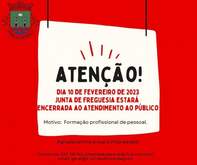 Junta de freguesia encerrada ao atendimento ao p&uacute;blico - dia 10 de Fevereiro de 2023