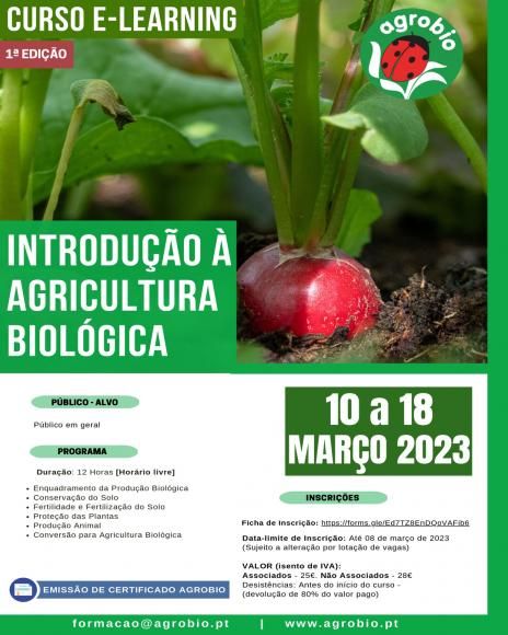 1&ordf; Edi&ccedil;&atilde;o de 2023 do Curso E-Learning (Online) de Introdu&ccedil;&atilde;o &agrave; Agricultura Biol&oacute;gica!